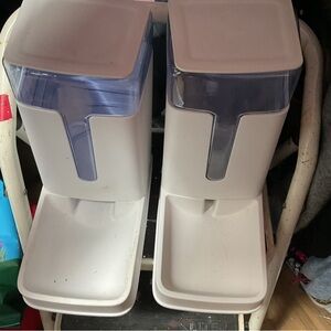 White and Blue Dual Pet Food Dispensers